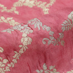 Pure Chiniya Silk Fabric – Gold Zari Jaal, Peachish Orange  (1 Meter)