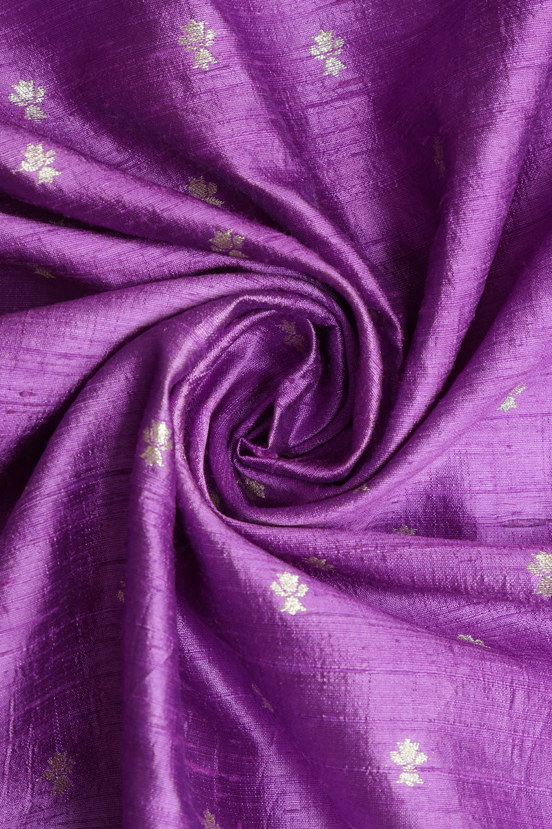 Pure Raw Silk Fabric – Gold Zari Butties, Light Purple ( 1 Meter)
