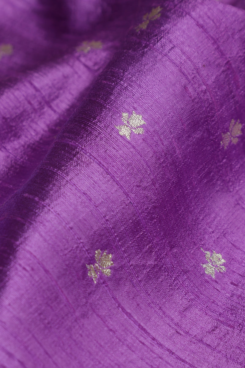 Pure Raw Silk Fabric – Gold Zari Butties, Light Purple ( 1 Meter)