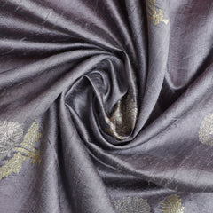 Pure Silk Fabric – Silver & Gold Zari Butties, Grey ( 1 Meter)