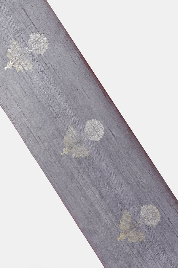 Pure Silk Fabric – Silver & Gold Zari Butties, Grey ( 1 Meter)