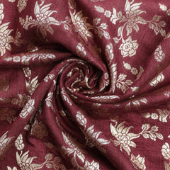 Pure Raw Silk Fabric – Gold Zari Jaal, Chocolate Brown ( 1 Meter)