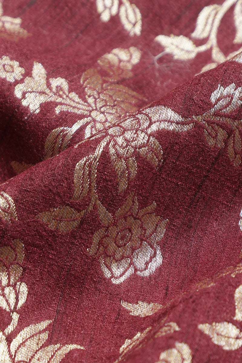 Pure Raw Silk Fabric – Gold Zari Jaal, Chocolate Brown ( 1 Meter)