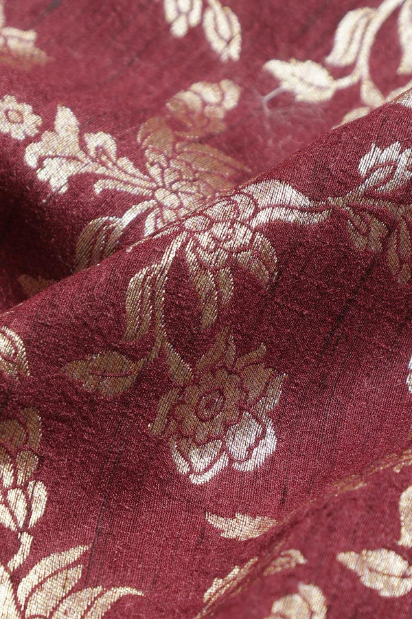 Pure Raw Silk Fabric – Gold Zari Jaal, Chocolate Brown ( 1 Meter)